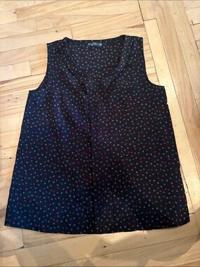 Sleeveless Black Blouse with Red Dot Print - Women